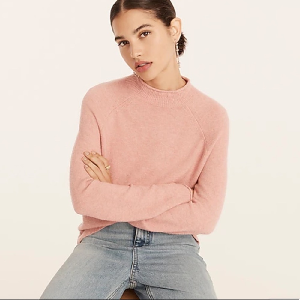 J Crew Supersoft Yarn Heather Peony Merino Wool Alpaca Pink Crewneck Sweater Med